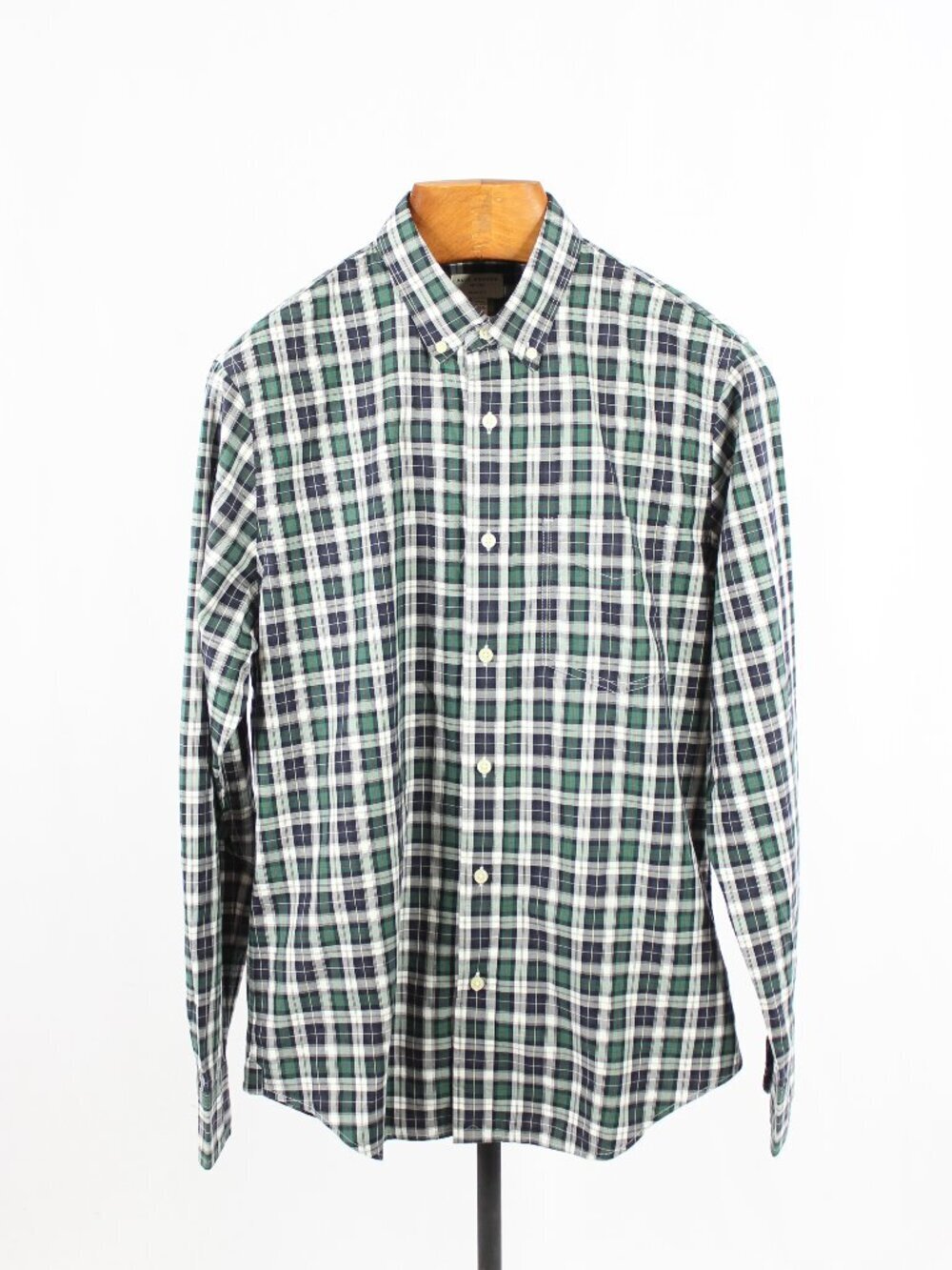 CLUB MONACO Navy Green Check Cotton Slim Fit Button Down Oxford Shirt, Size L